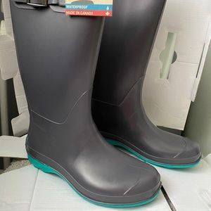 NIB Kamik Olivia Charcoal/Mint Size 9 Rain Boots